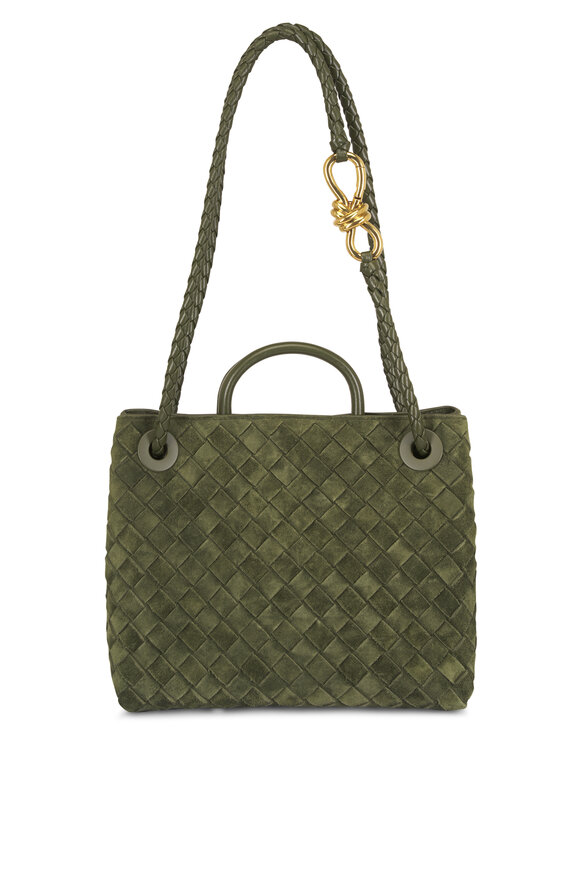 Bottega Veneta Small Andiamo Green Tweed Intrecciato Suede Bag - view 1