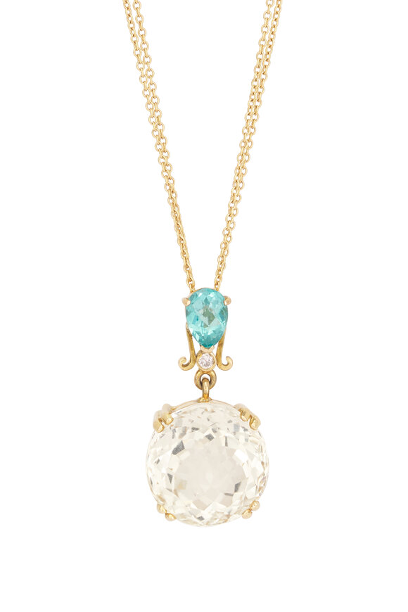 Renee Lewis 18k Yellow Gold Antique Quartz & Diamond Necklace - view 2