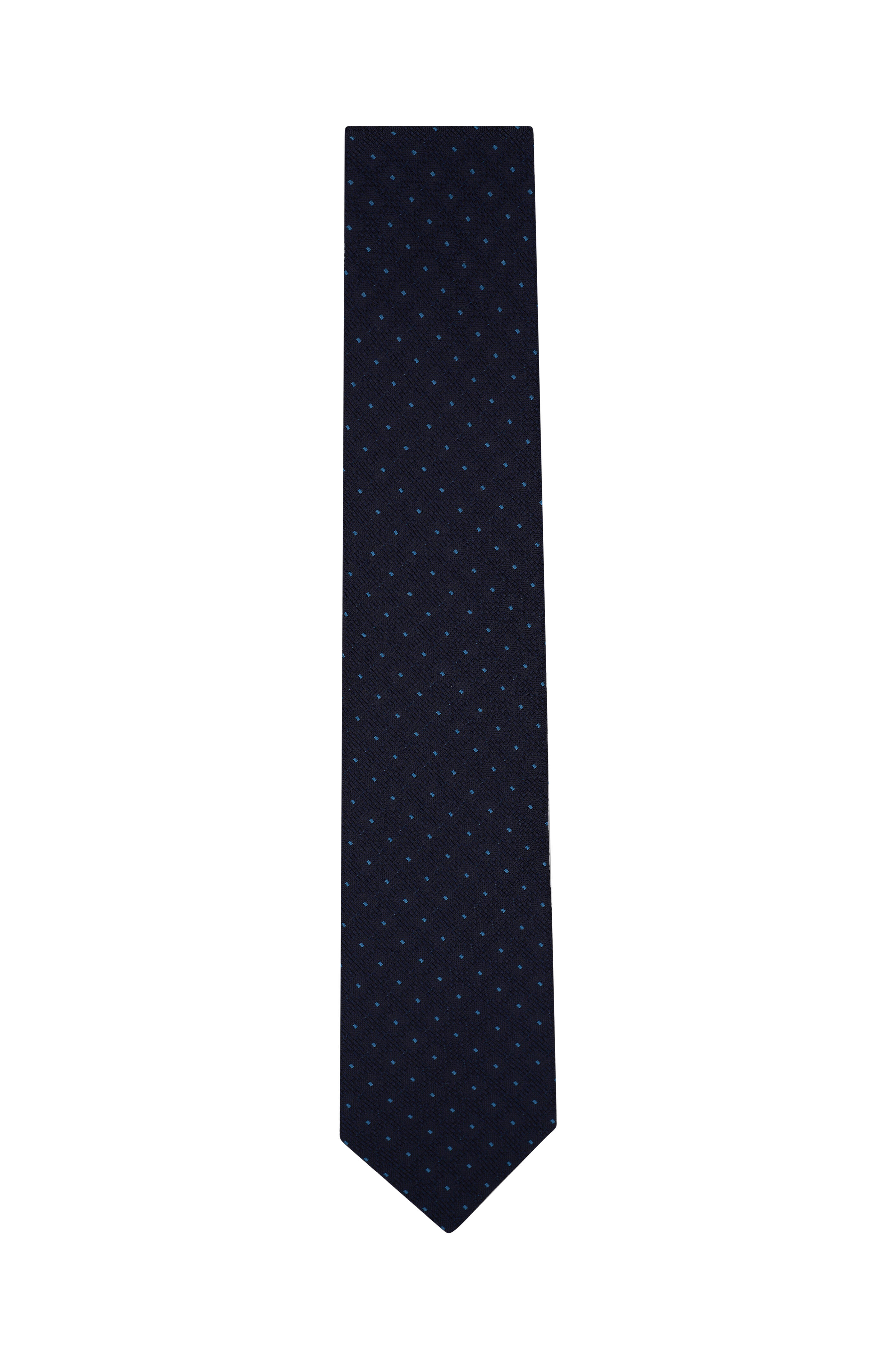 Brioni - Navy Geometric Print Silk Necktie | Mitchell Stores