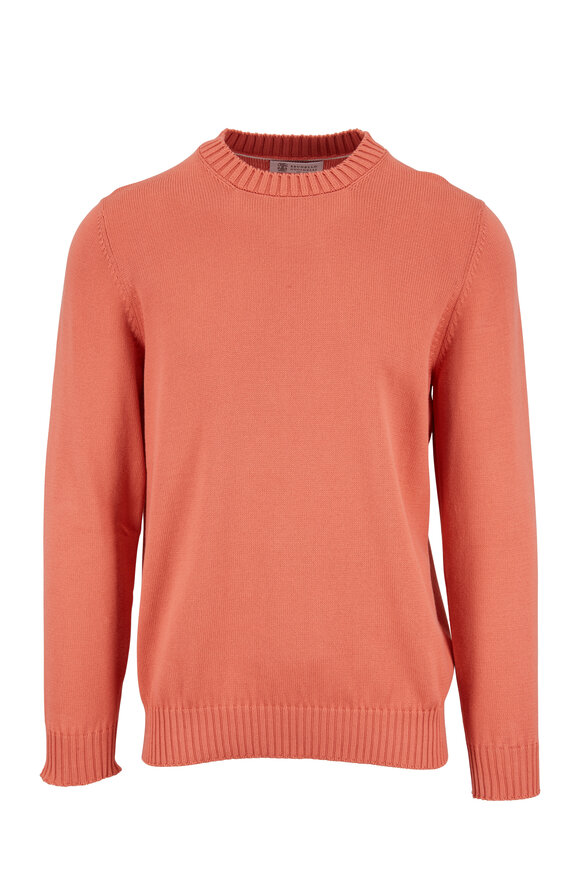 Brunello Cucinelli - Orange Cotton Crewneck Sweater