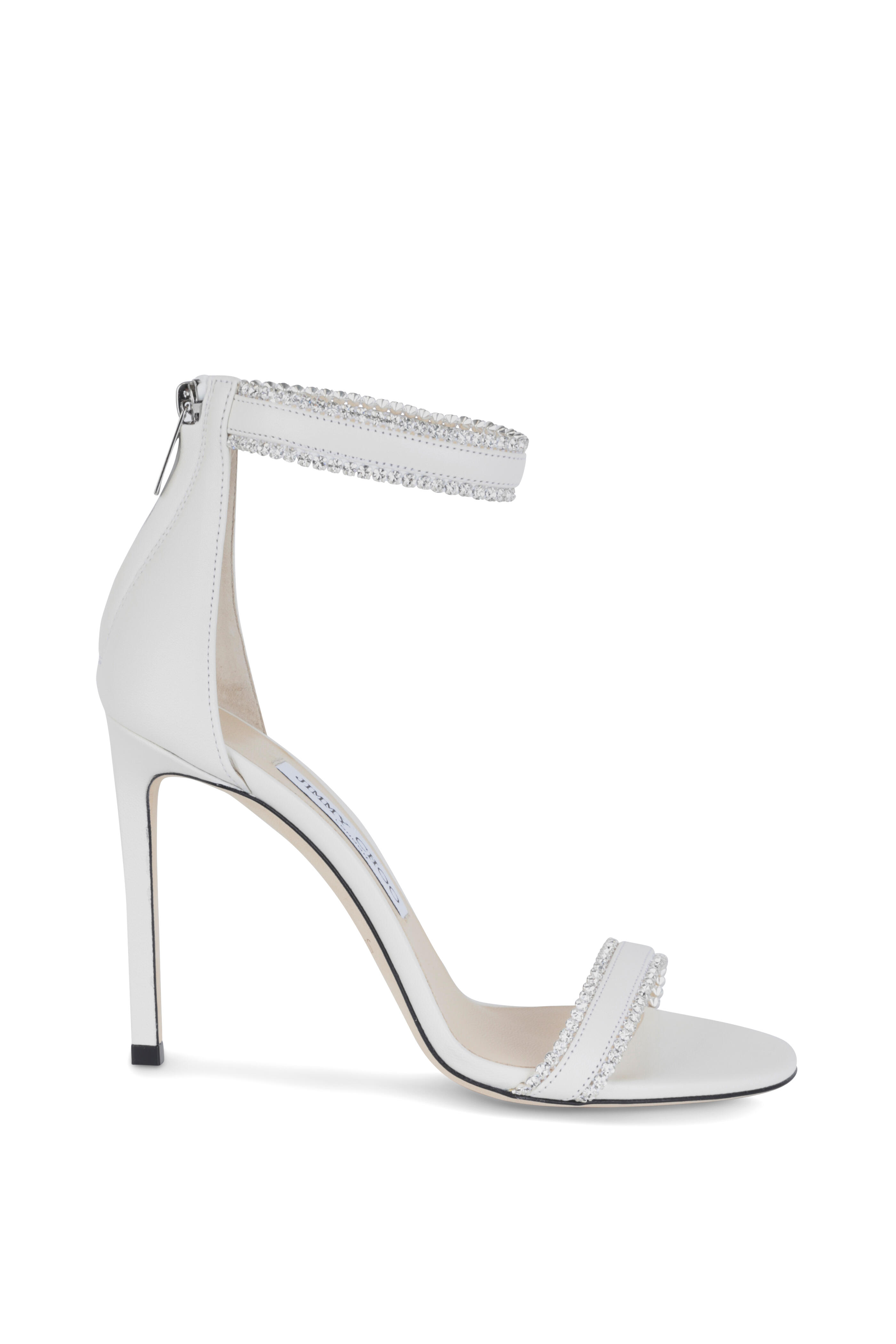 Jimmy Choo - Dochas White Leather Jewel Trim Sandal, 100mm