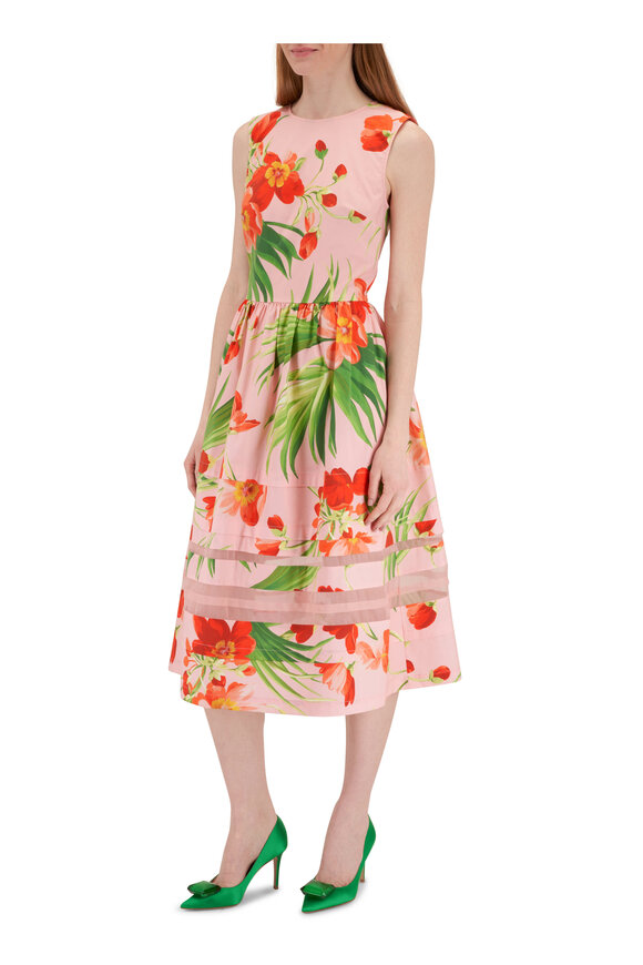 Carolina Herrera - Shell Pink Multi Floral A-Line Midi Dress 