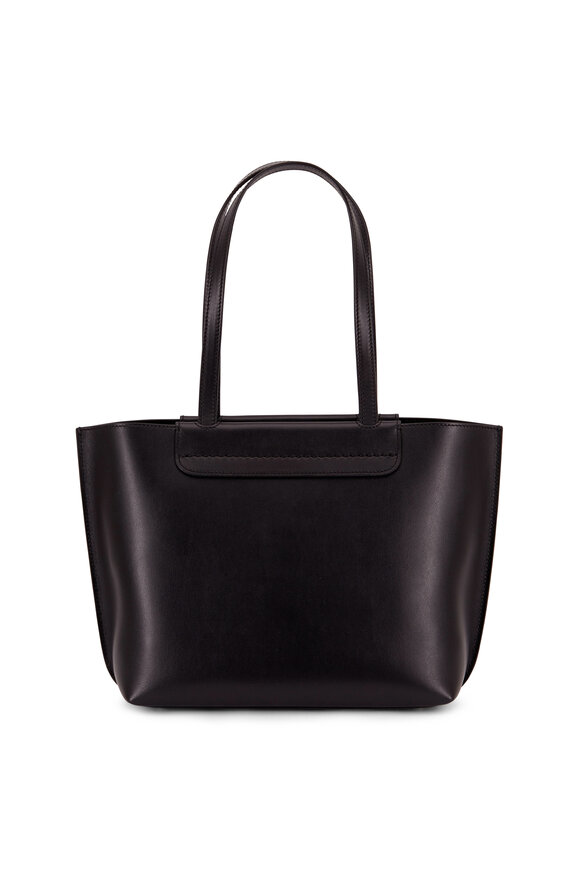 Tod's - Black Leather Logo Stamp Medium Shopping Tote