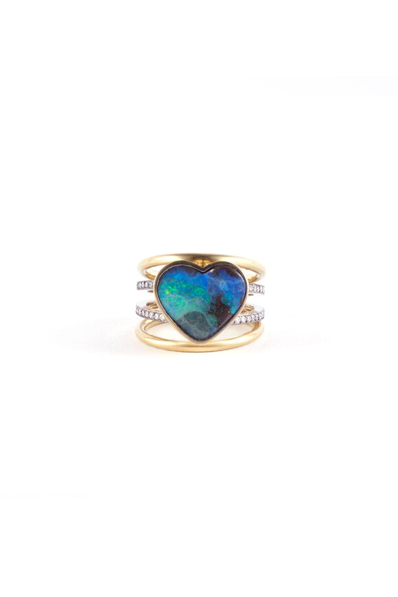 Sylva & Cie Opal Heart Bezel Ring - view 1