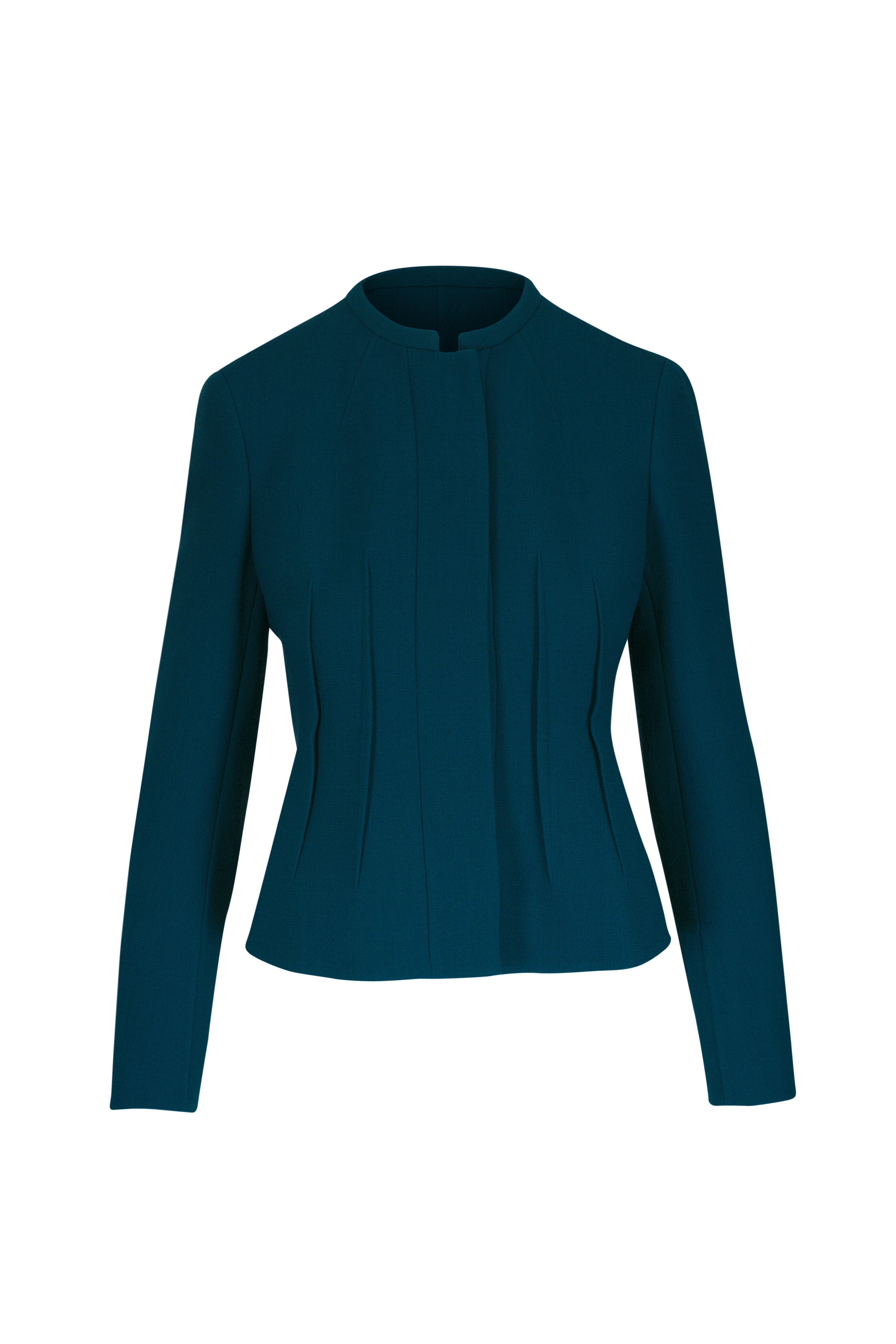 【最終セール】 WAIST SHAPE ASSORT BUTTON COAT Akris - Abadin River Green Darted Waist Jacket | Mitchell Stores