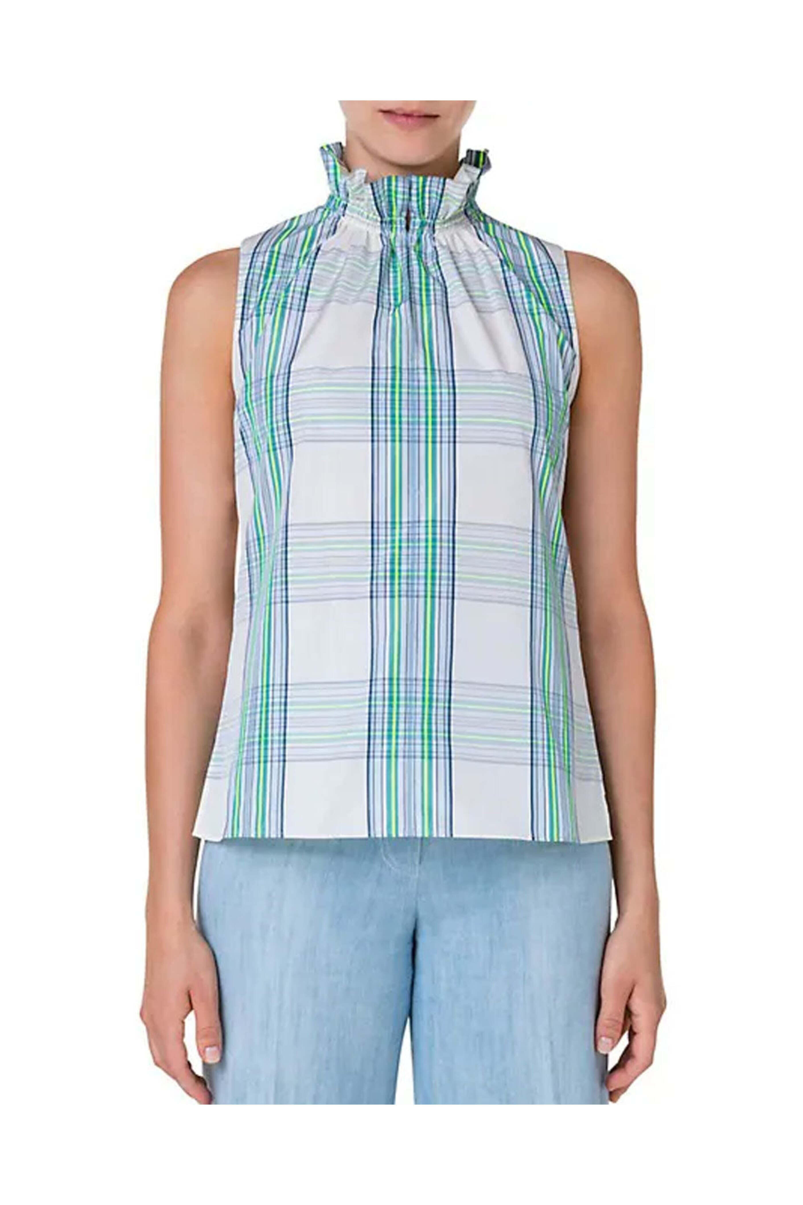 Akris Punto - Neon Yellow Check Techno Taffeta Sleeveless Blouse