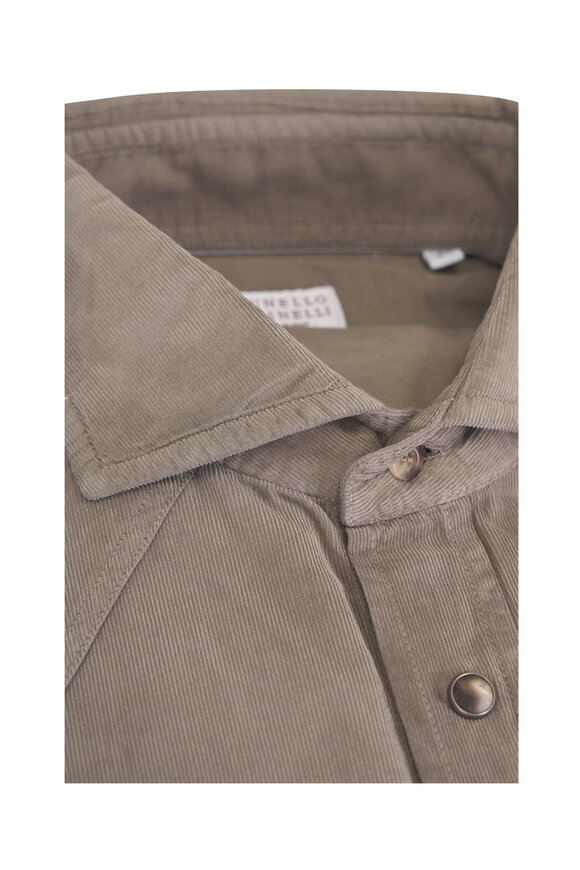 Brunello Cucinelli Army Corduroy Western-Style Sport Shirt - view 2