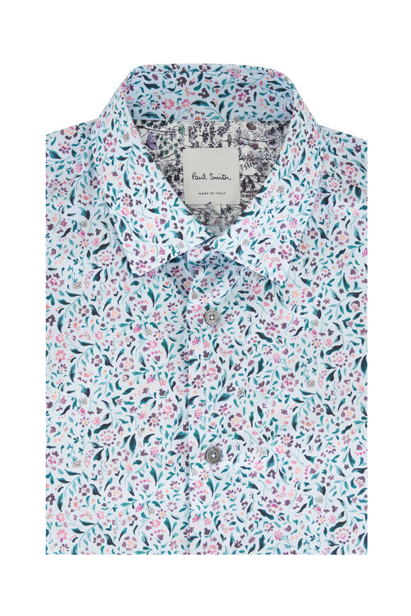 Paul Smith Light Blue Floral Cotton Dress Shirt