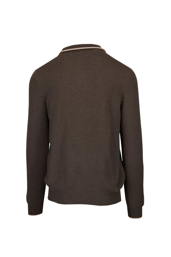 Fedeli Green Bi Color Waffle Knit Quarter Zip - view 2