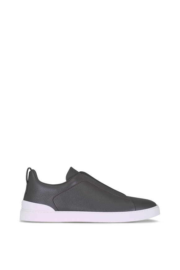 Zegna Triple Stitch Gray Deerskin Leather Sneaker - view 2