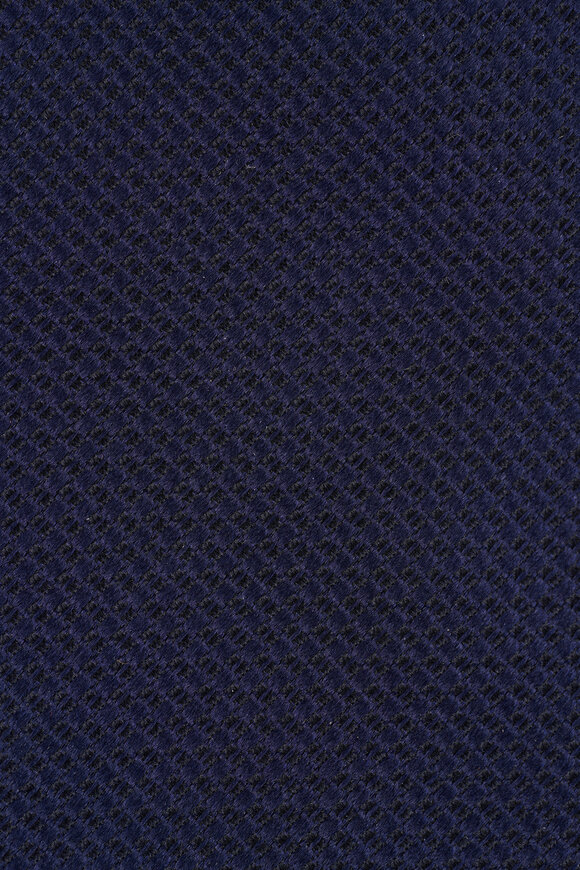 Zegna Navy Blue Textured Silk Necktie - view 2
