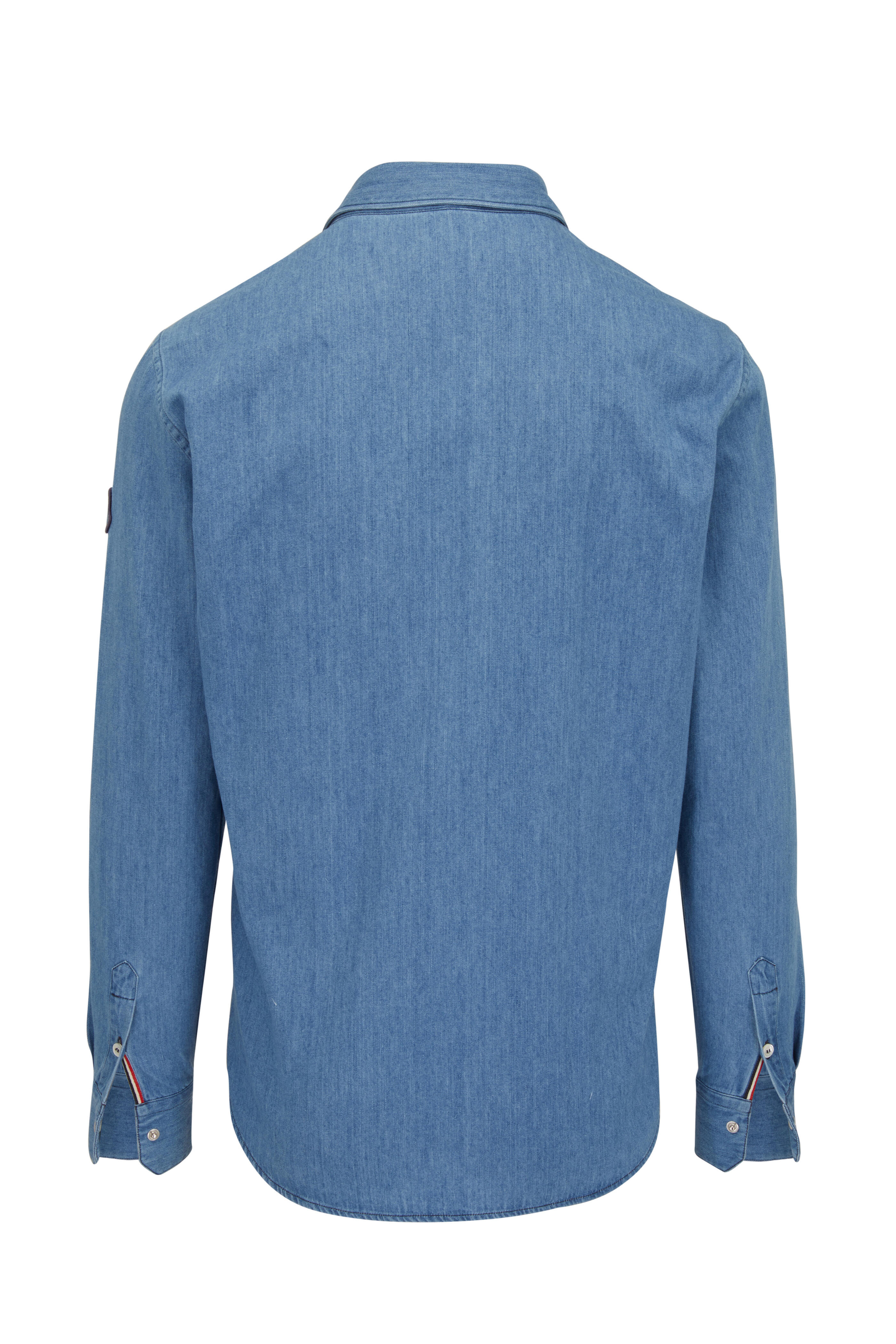 Moncler - Blue Denim Dyed Cotton Sport Shirt | Mitchell Stores