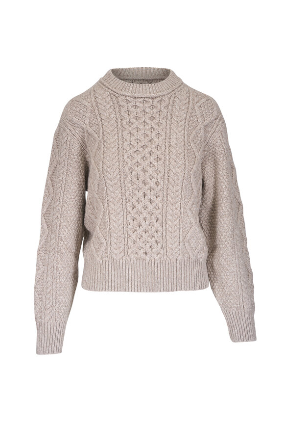 Loro Piana Valduggia Sand Crewneck Cable Knit Sweater