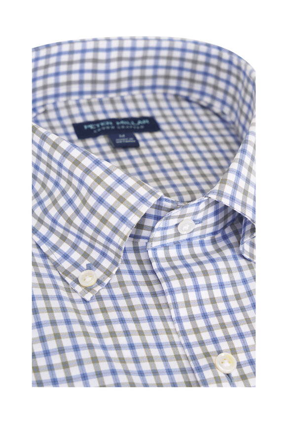 Peter Millar Clarence Blue Check Performance Poplin Sport Shirt - view 2