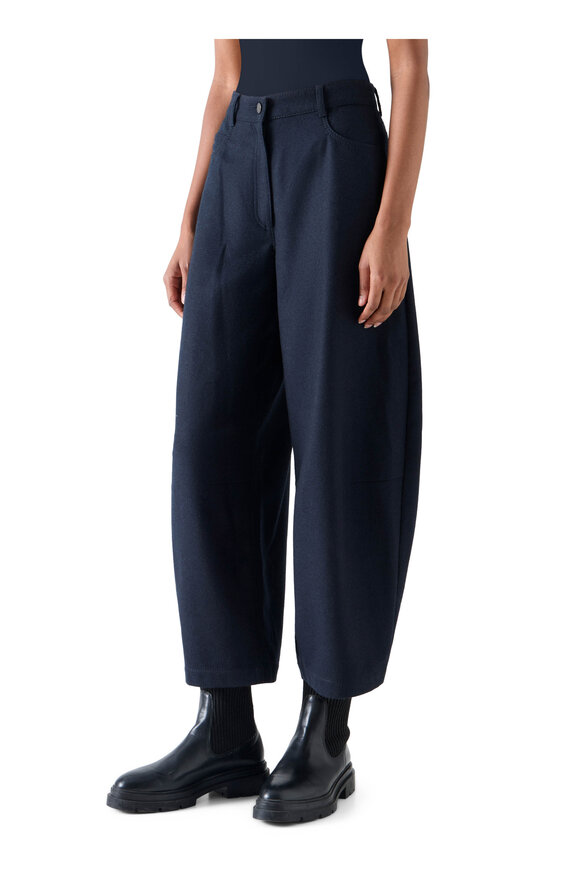 Akris Punto Farrow Navy Blue Wool Flannel Barrel Leg Pant - view 4
