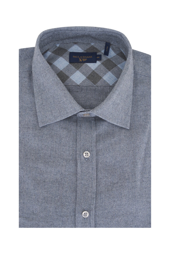 Paul & Shark X-Soft Gray Herringbone Flannel Sport Shirt