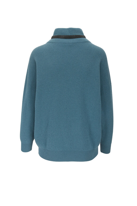 Brunello Cucinelli - Green Cashmere English Rib Mockneck Sweater