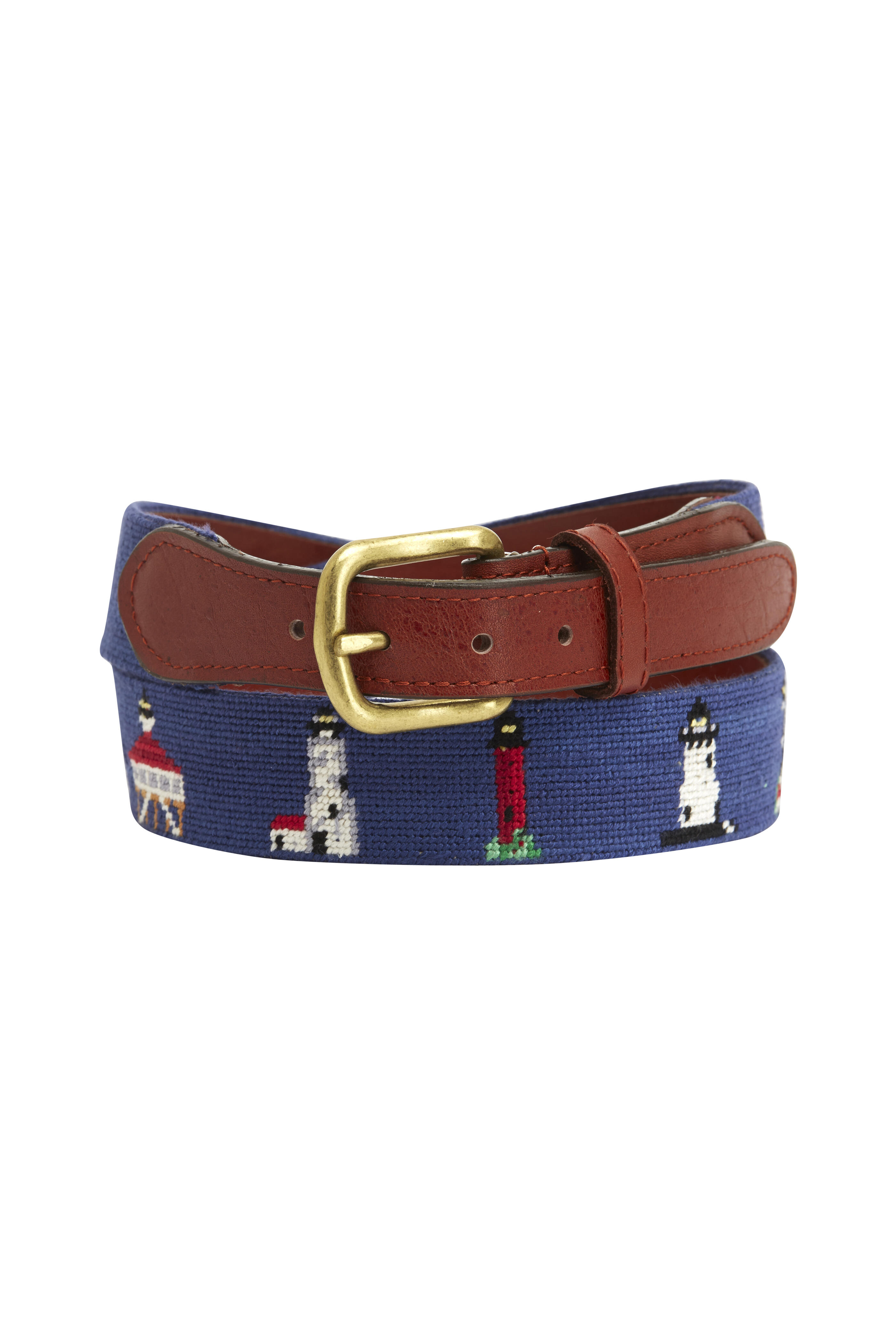 Smathers & Branson - Lighthouse Navy Blue & Chestnut Needlepoint Belt