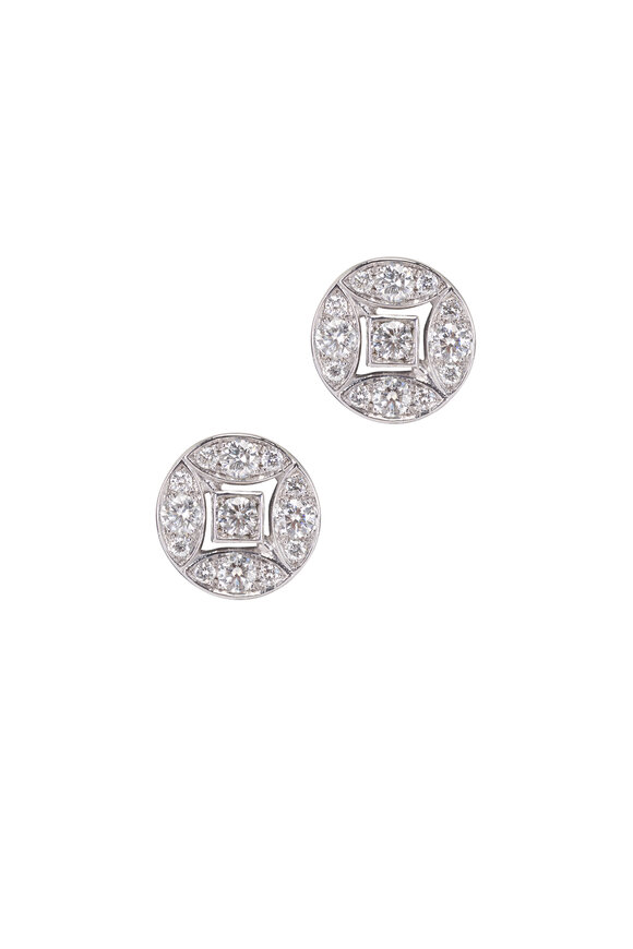 Mariani 18k White Gold Round Diamond Earrings