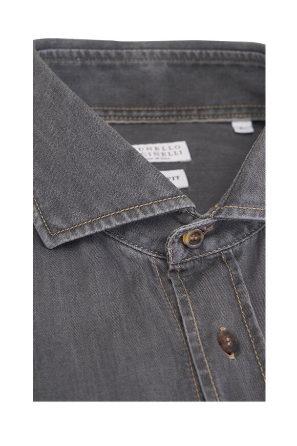 Brunello Cucinelli Charcoal Gray Denim Sport Shirt - view 3