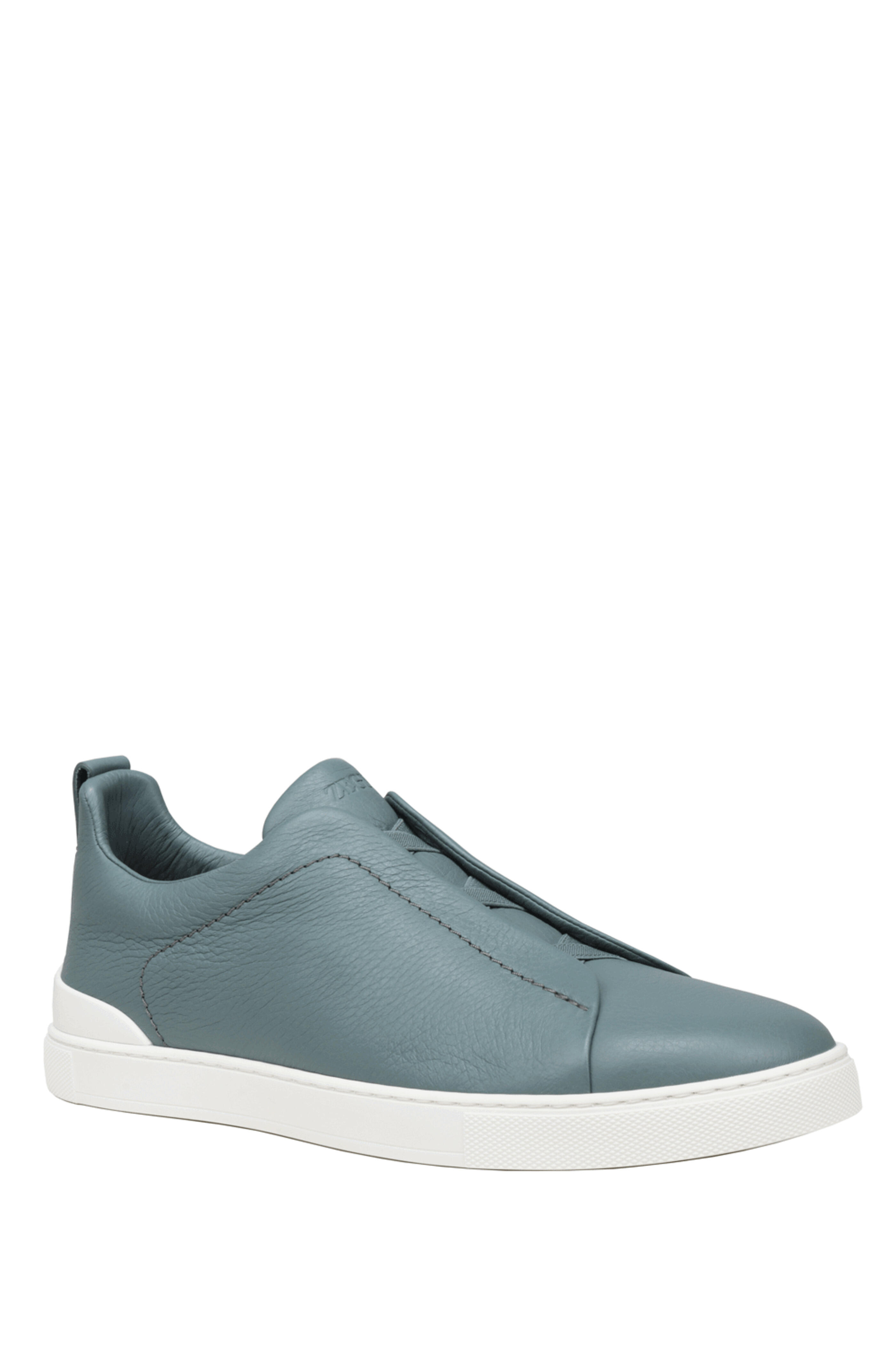 Zegna - Triple Stitch Sneaker in Gray Blue Deerskin