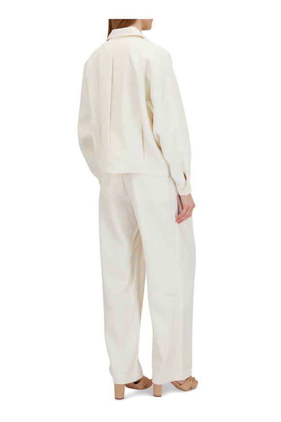 CO Collection - Ivory Pleated Wool Crepe Wide Leg Pant