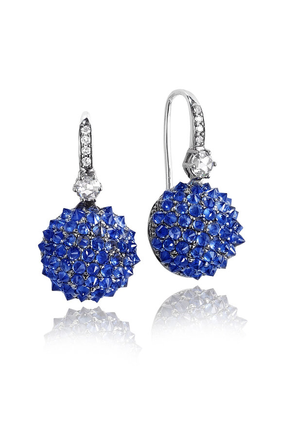 Nam Cho 18k White Gold Blue Sapphire Ball Drop Earrings