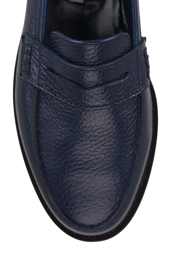 Manolo Blahnik - Perrita Dark Blue Tumbled Leather Loafer 