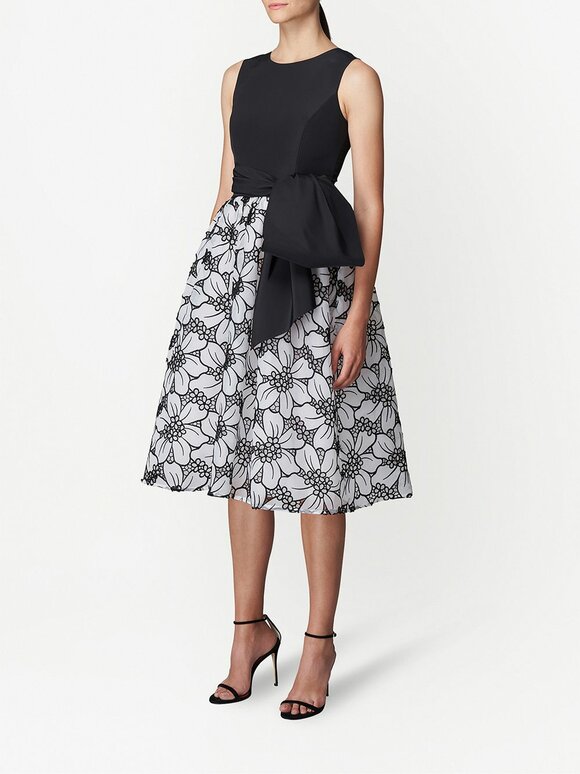 Carolina Herrera - Black & White Lasercut Floral A-Line Dress