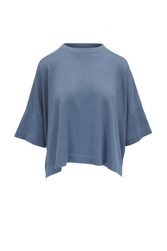 Brunello Cucinelli Alpine Blue Metallic Crop Sweater