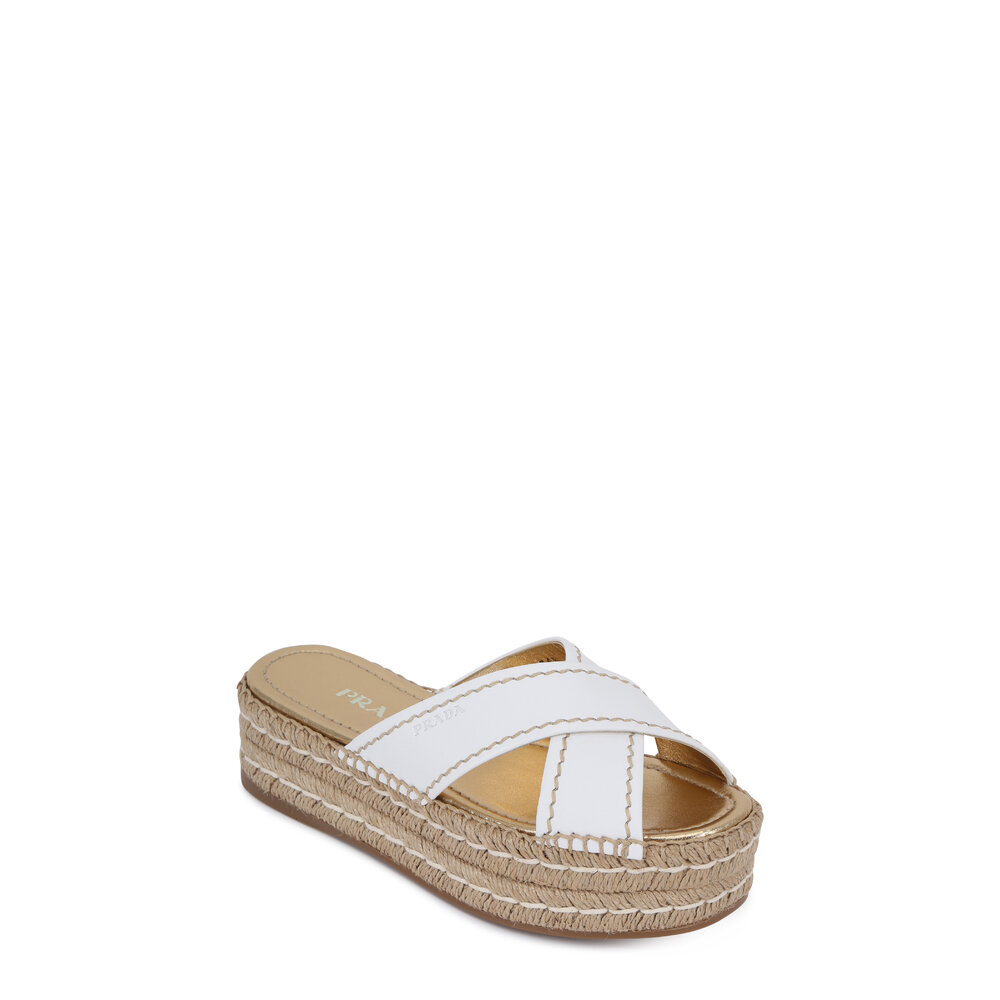 PRADA 25S CRISSCROSS SANDALS IN WHITE CALFSKIN