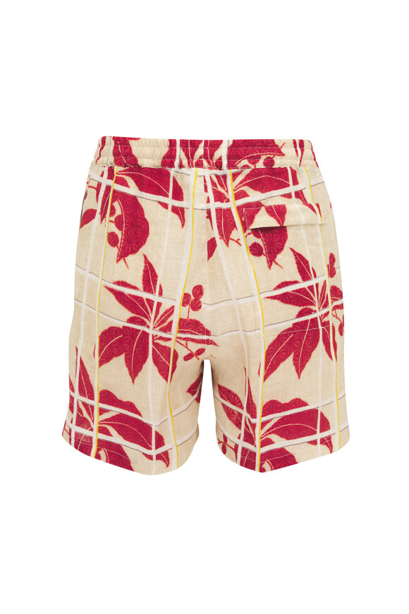 Loro Piana - Red Hibiscus Print Linen Shorts