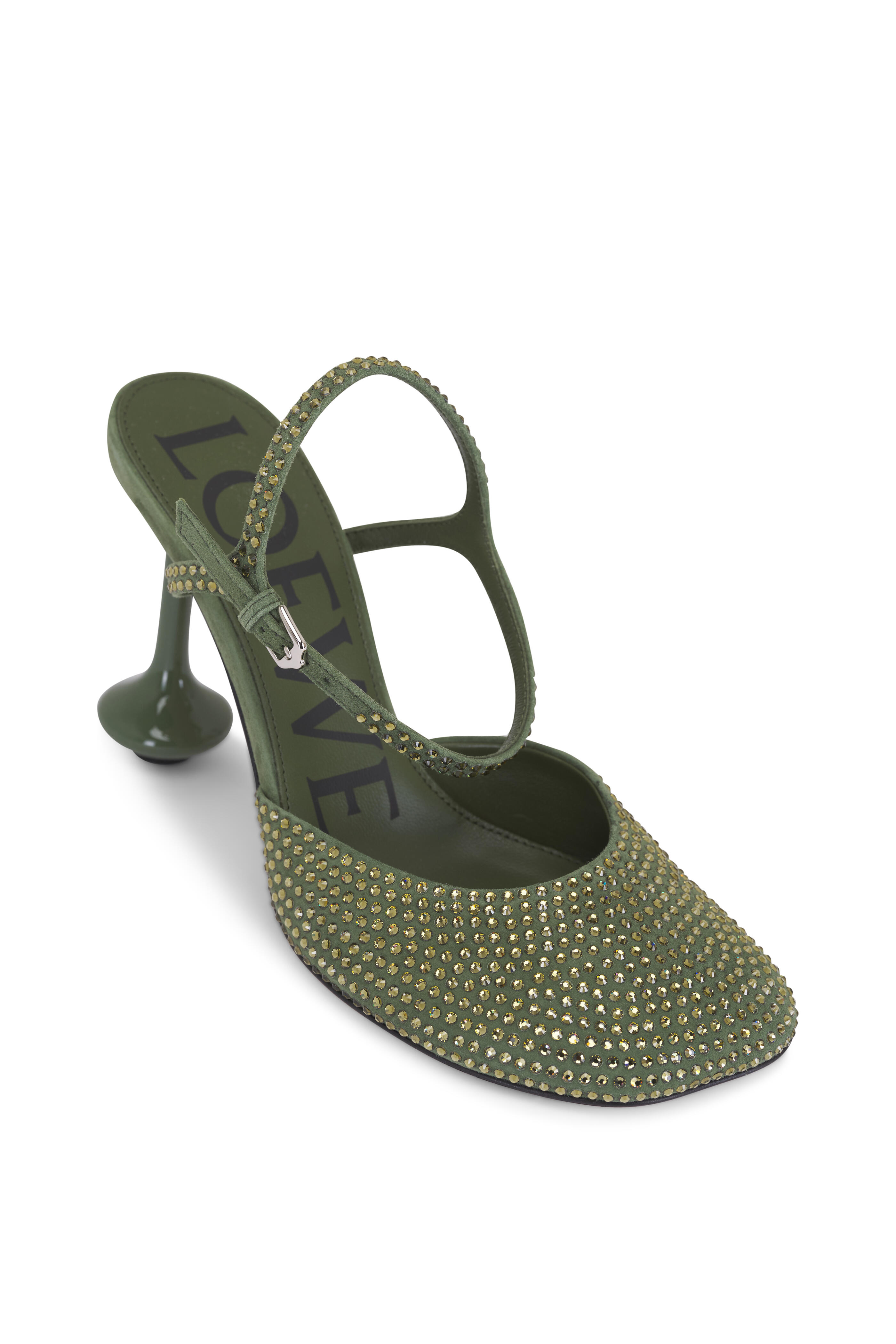 Loewe - Toy Military Green Suede Ankle Strap Pump, 90mm