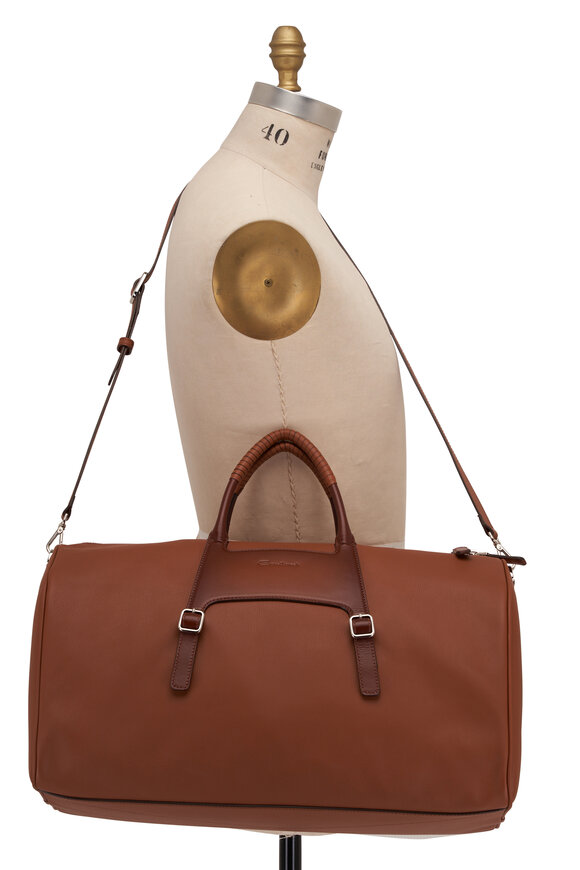 Santoni - Medium Weekend Light Brown Leather Bag