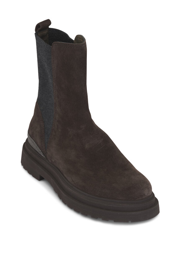 Brunello Cucinelli Beatles Brown Suede Lug Sole Ankle Boot - view 1