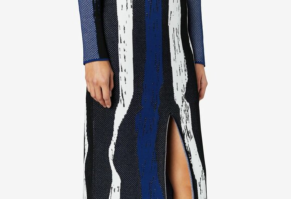 Derek Lam - Black & Blue Brush Stroke Slit Skirt 