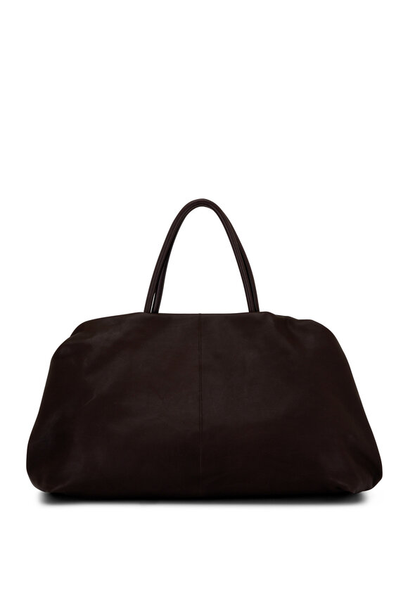 The Row - Elio Bourse Wood Brown Leather Top Handle Bag 