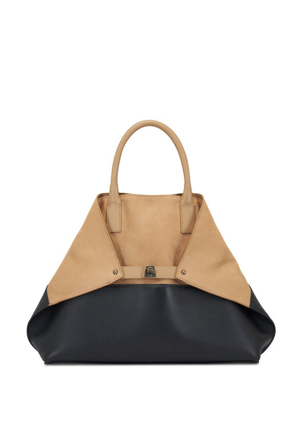 Akris Medium AI Camel & Black Leather Tote