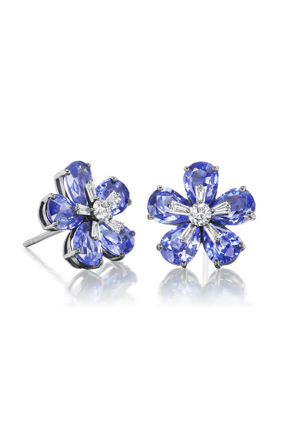 Nam Cho 18k White Gold Sapphire & Diamond Wildflower Studs