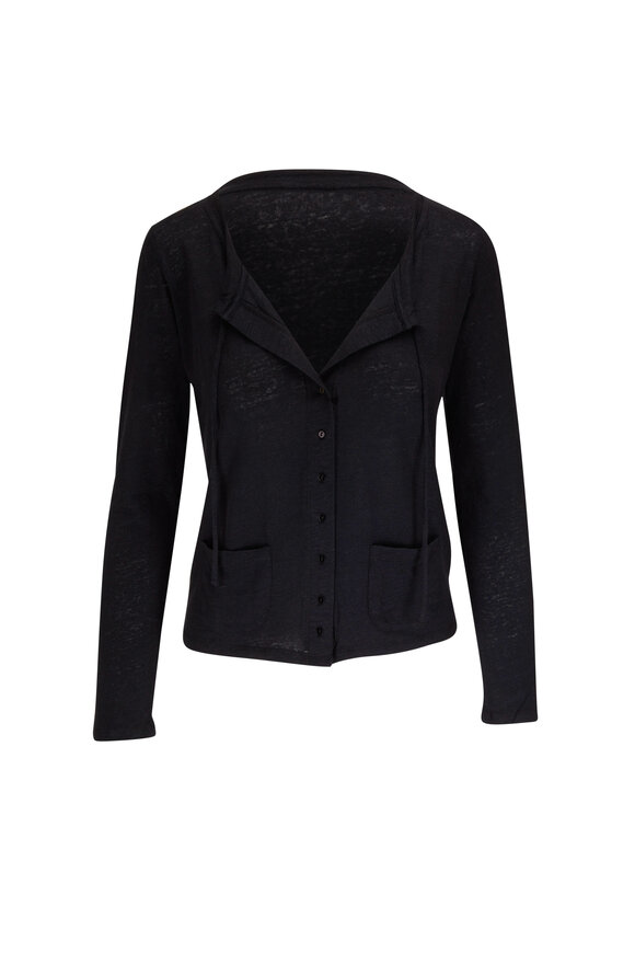 Majestic - Black Stretch Linen Tie Cardigan