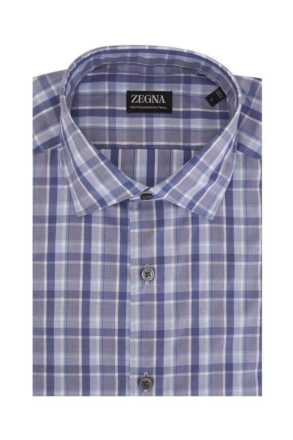 Zegna - Light Blue Plaid Cotton Sport Shirt