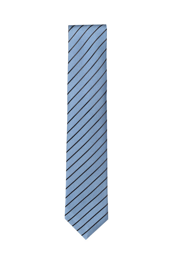 Momas Light Blue Stripe Silk Necktie