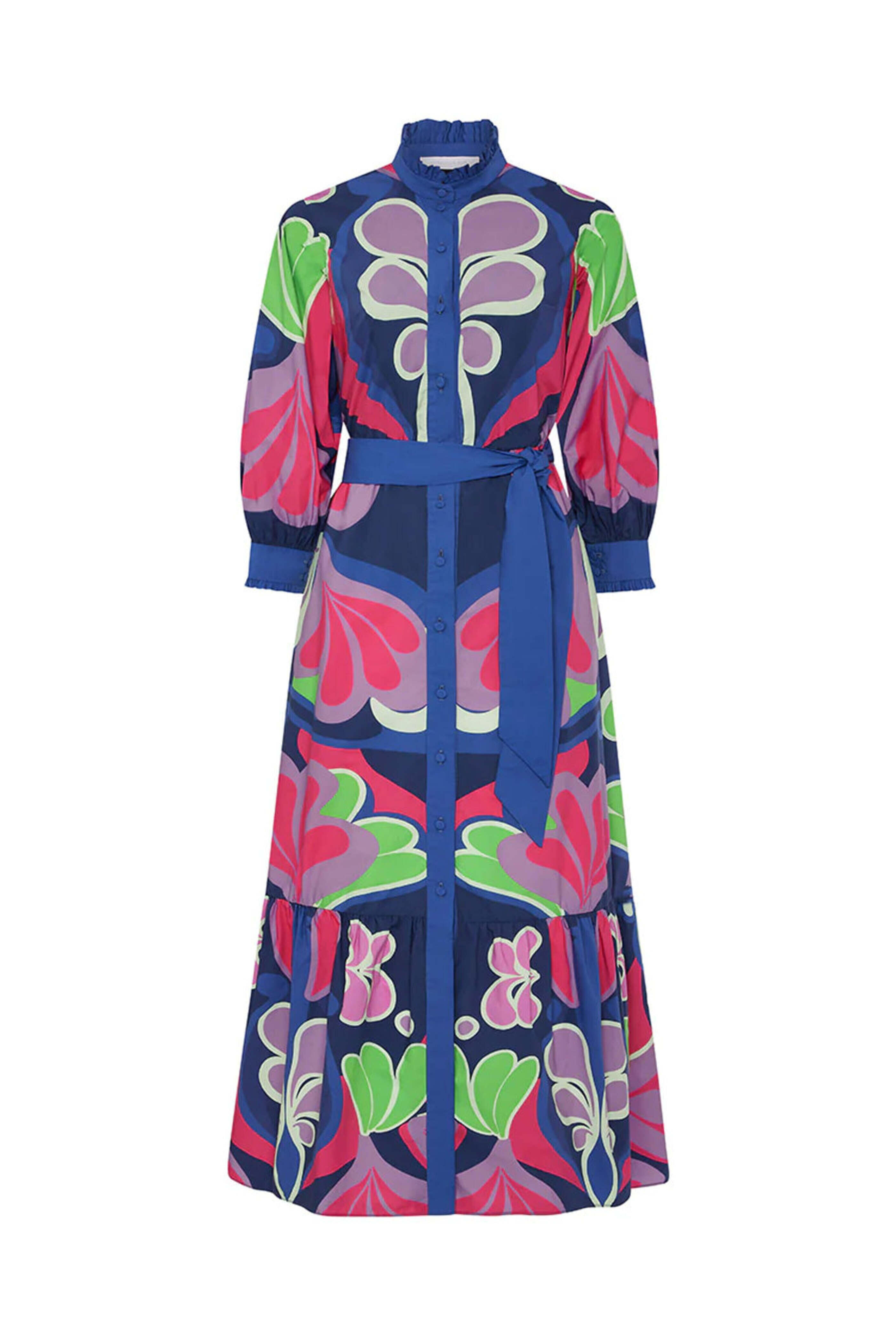 Borgo De Nor - Seventies Blue Long Sleeve Frill Demi Dress