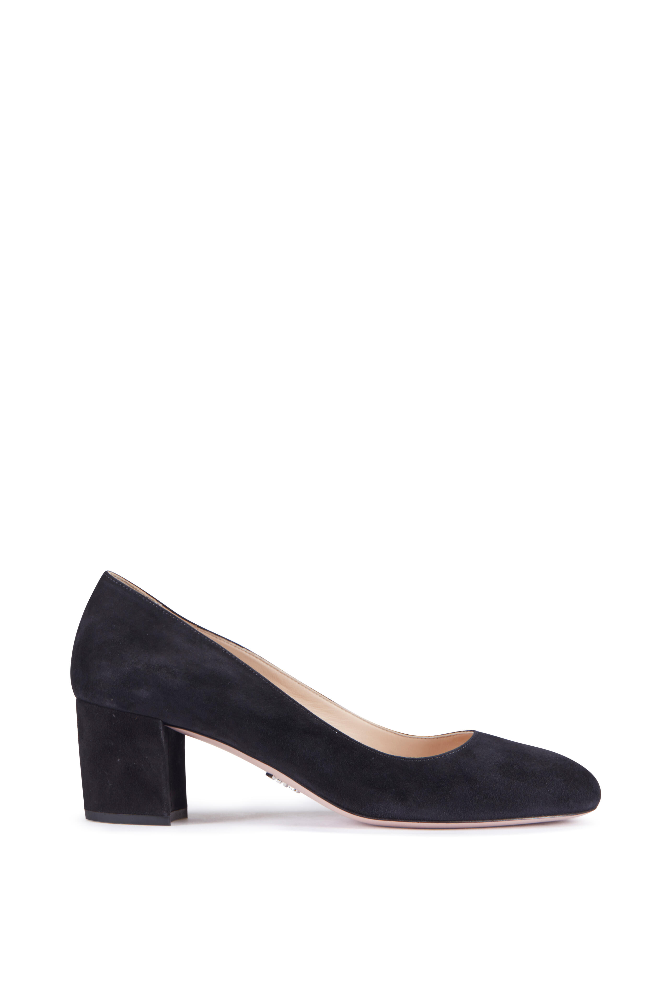 Prada - Black Suede Chunky Heel Pump, 55MM