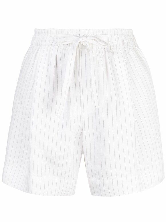 Vince - Creme Striped Linen Blend Drawstring Shorts