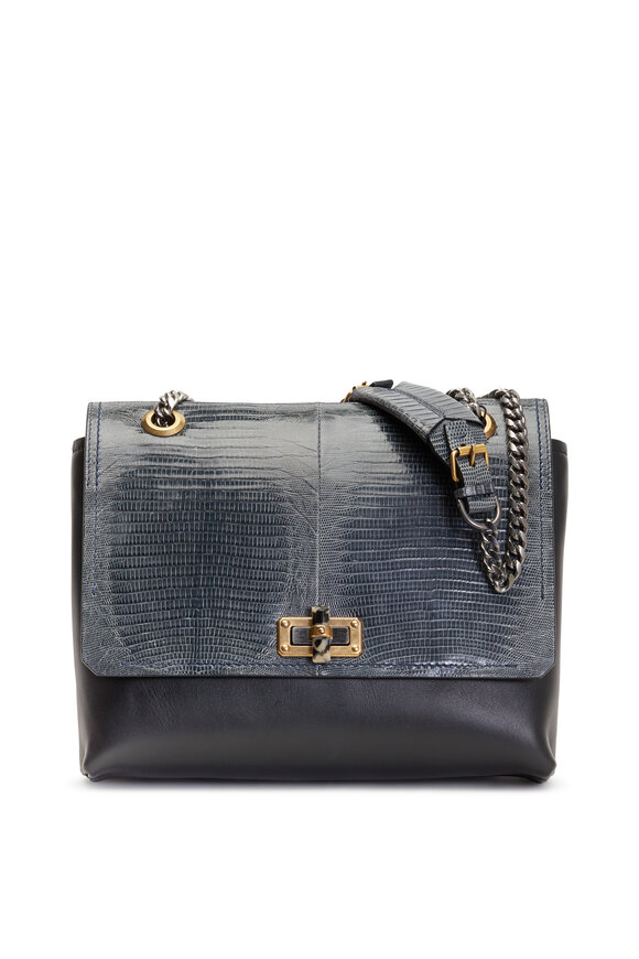 Lanvin - Happy Medium Flap Blue Snakeskin Shoulder Bag