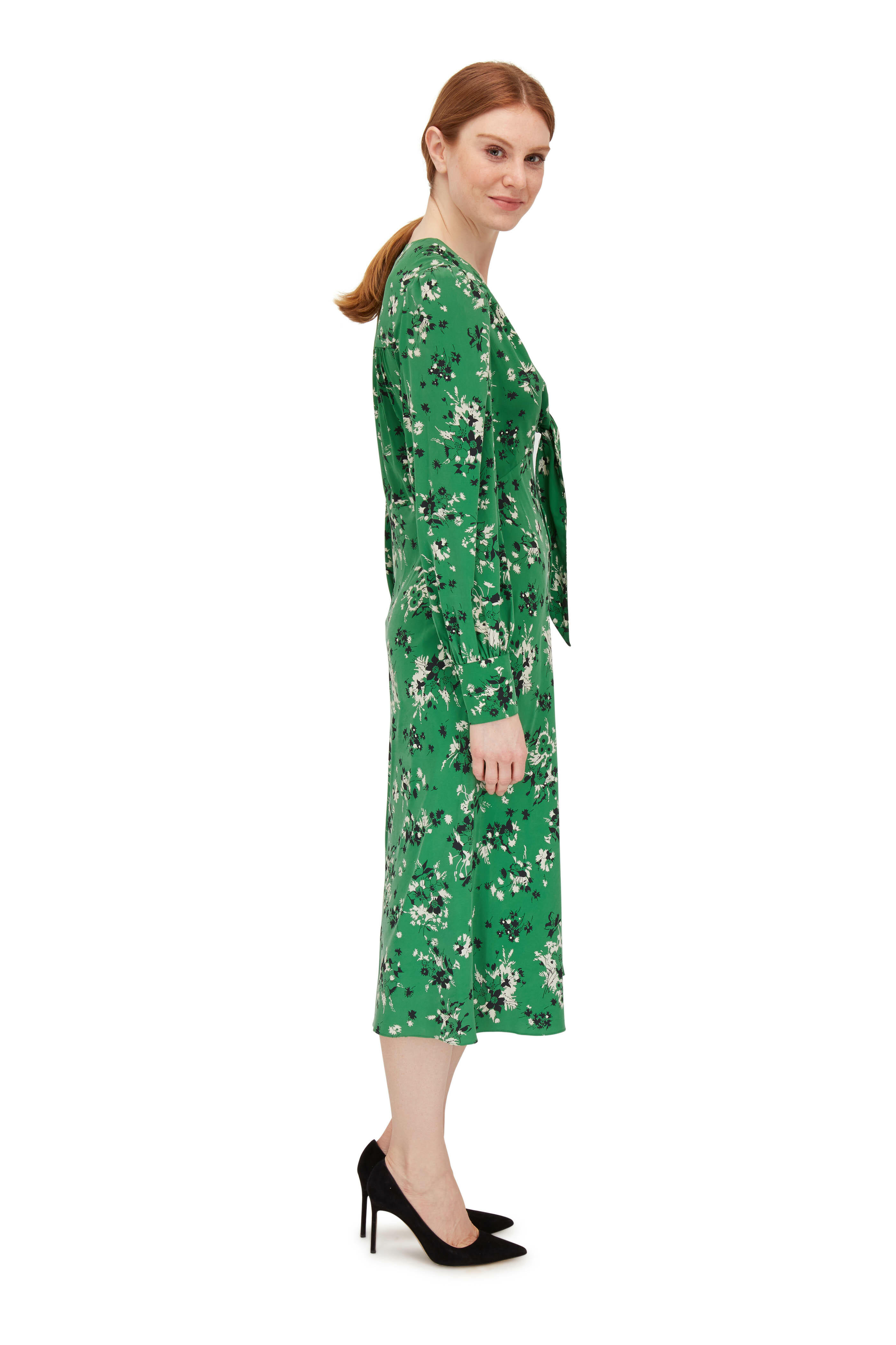 Veronica Beard - Amber Green Silk Floral Long Sleeve Dress