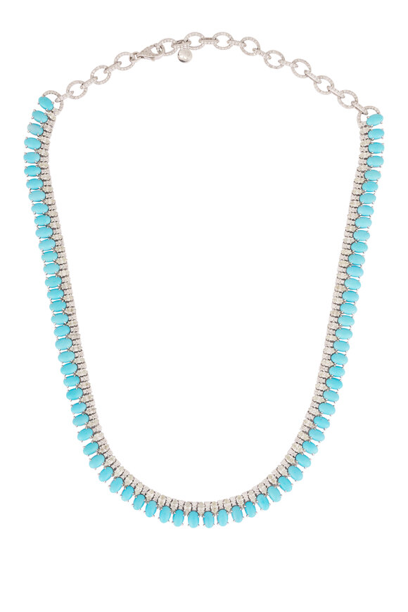 Sutra 18k White Gold Turquoise & Diamond Necklace - view 1