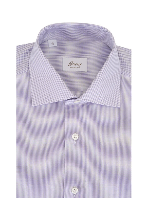 Brioni Purple Textured Cotton Dress Shirt