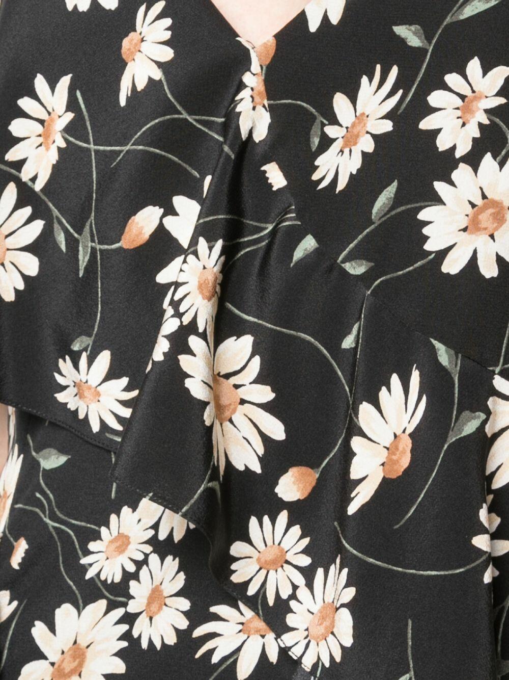 Michael Kors Collection - Black & Ivory Daisy Print Ruffled Cami Dress